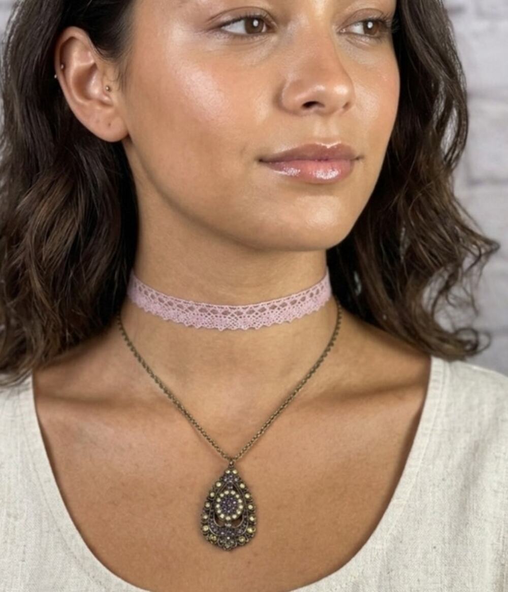 Handmade Cottagecore Vintage Americana Shabby Chic Layered Choker & Pendant